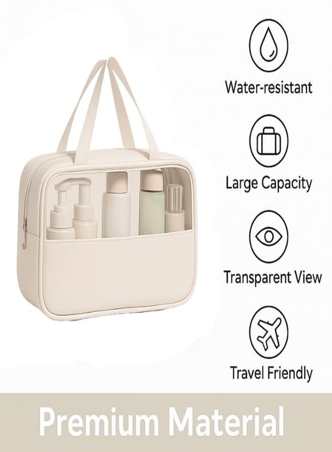 XOIPED Premium Transparent Organizer Bag Pack of 3 | Large Capacity Multipurpose Travel Pouch for Cosmetic Items, Toiletries & Beauty Accessories (Beige) - Image 5