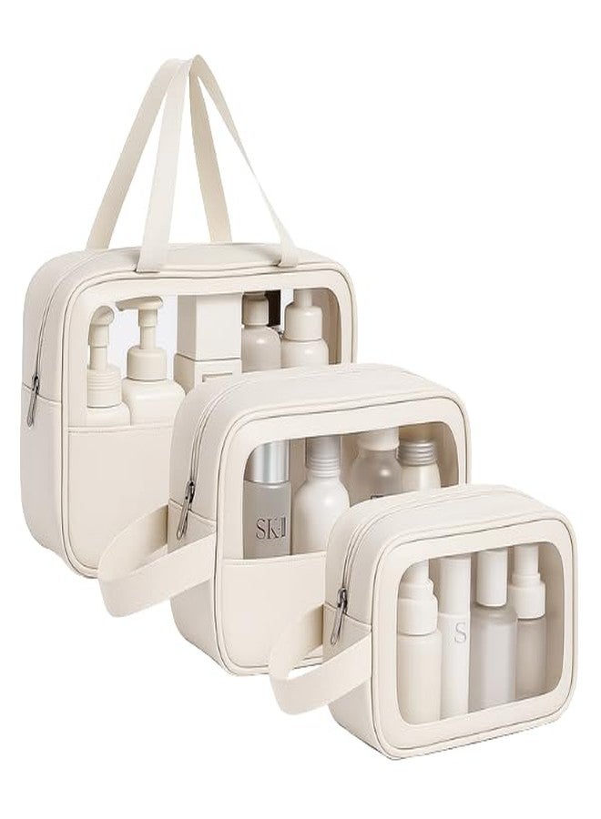 XOIPED Premium Transparent Organizer Bag Pack of 3 | Large Capacity Multipurpose Travel Pouch for Cosmetic Items, Toiletries & Beauty Accessories (Beige) - Image 1
