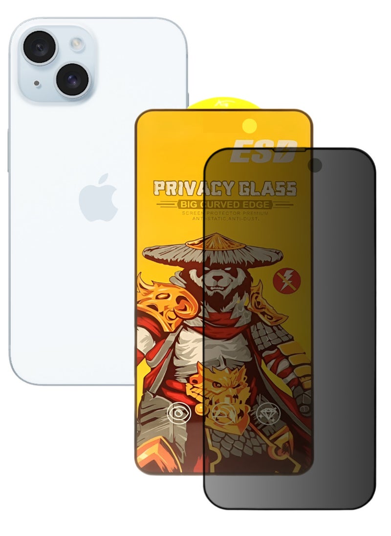 ESD Tempered Dustproof Privacy Glass Screen Protector Compatible For iPhone 15 - Image 1
