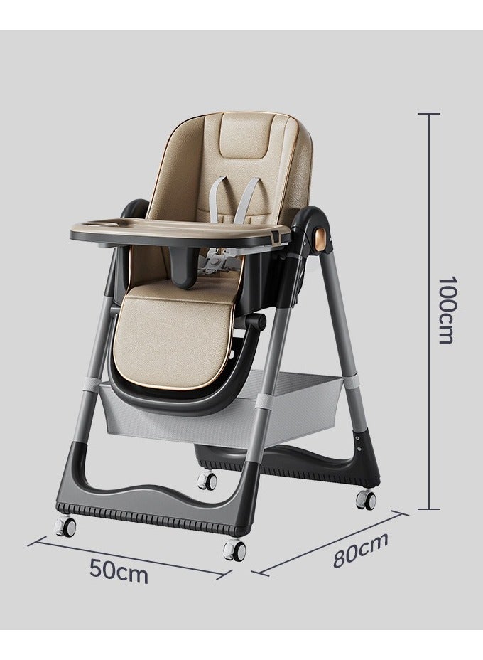 EXCLIFE 3-in-1 child feeding booster seat, adjustable height and seat angle, with wheels, storage basket, tray, footrest, suitable for children from 6 months to 4 years old, brown - Image 3