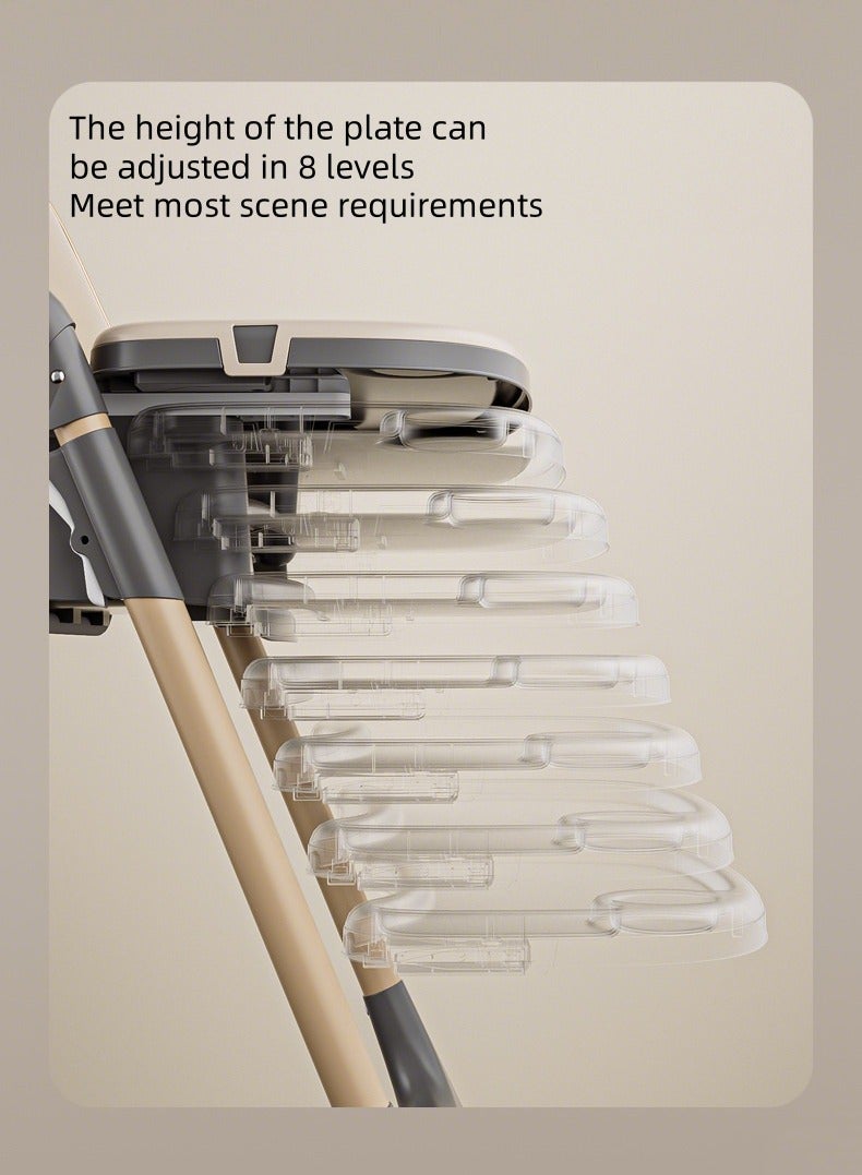 EXCLIFE 3-in-1 child feeding booster seat, adjustable height and seat angle, with wheels, storage basket, tray, footrest, suitable for children from 6 months to 4 years old, brown - Image 5