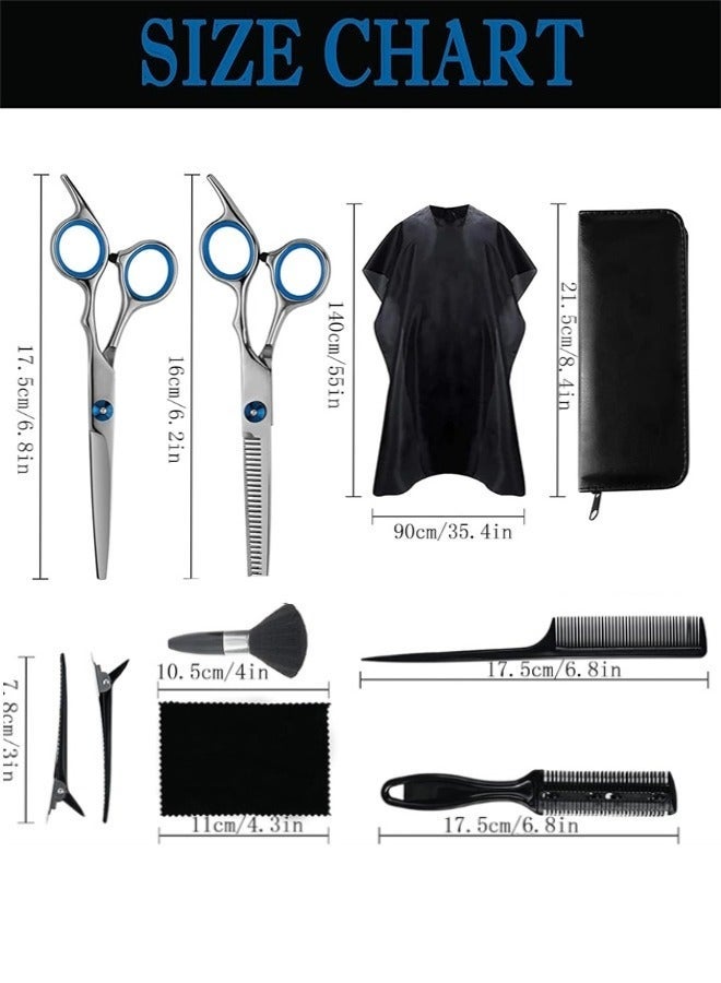 Arabest Hair Cutting Scissors Kit, 10 Pack Stainless Steel Scissors Hair Hairdressing Professional Shears Set Sharp Hair Scissors Professional Thinning Scissors for Home Baber Salon Women Men Kids Haircut - Image 2