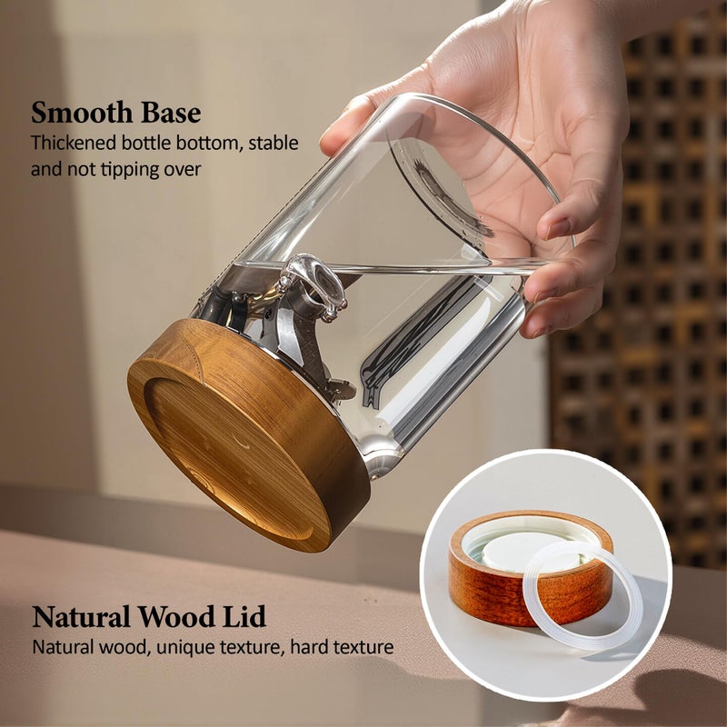 MOLADRI 18 oz/550 ml Glass Storage Canister with Airtight Wooden Lid, Clear Small Decorative Container Jar with Spoon for Salad Overnight Oats Snacks Yogurt Cereal Fruit Spice Sugar Coffee - 4 Pack - Image 4