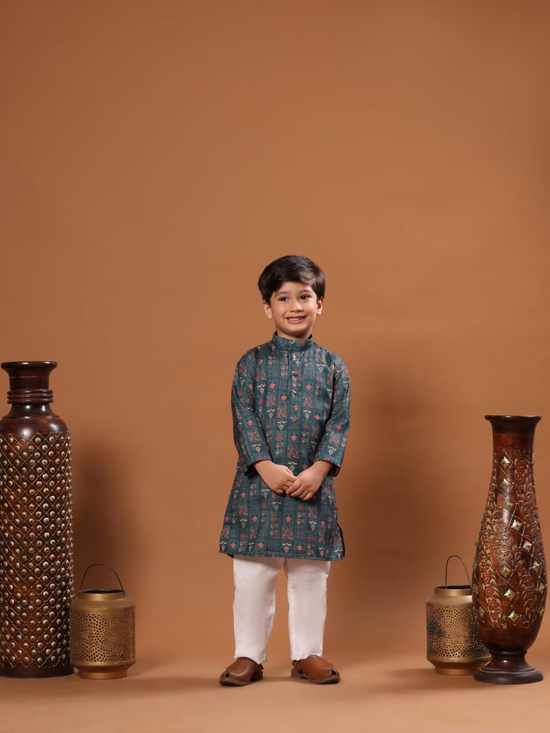 Pro-Ethic Style Developer Boys Heavy Cotton Printed Kurta and Pajama Set For Kid's Ethnic Wear (S-280), 5-6 years, Green - Image 2