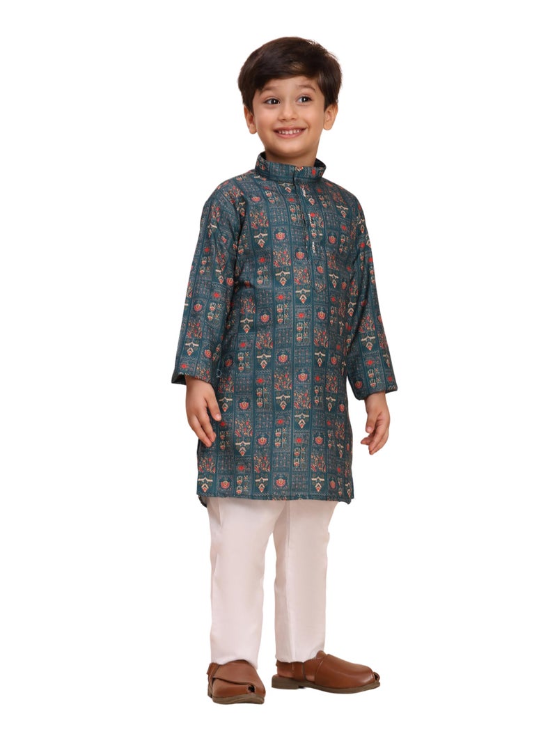 Pro-Ethic Style Developer Boys Heavy Cotton Printed Kurta and Pajama Set For Kid's Ethnic Wear (S-280), 5-6 years, Green - Image 1