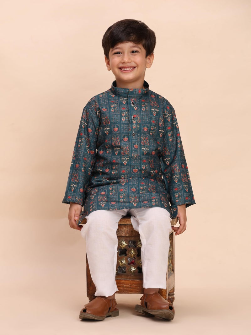 Pro-Ethic Style Developer Boys Heavy Cotton Printed Kurta and Pajama Set For Kid's Ethnic Wear (S-280), 5-6 years, Green - Image 3