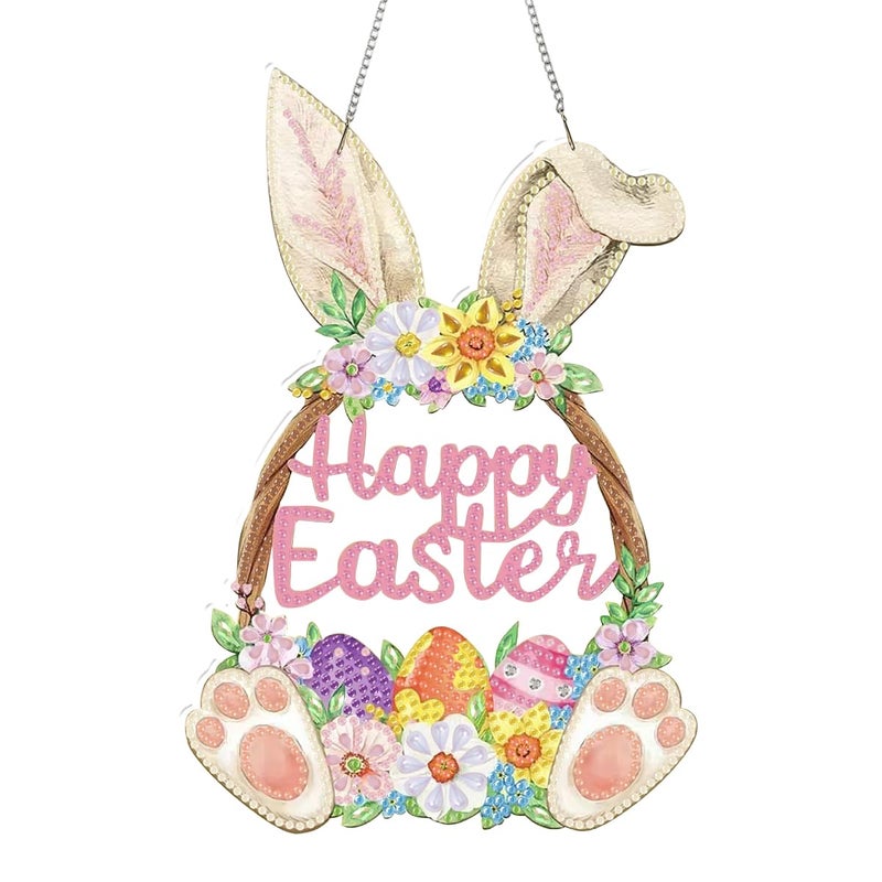 JBTM24 98x65inch Hanging Diamond Art Pendant Kits Happy Easter Diamond Painting Hanging Sign with Chain Special Shaped Crystal Art Ornament Easter Bunny - Image 3