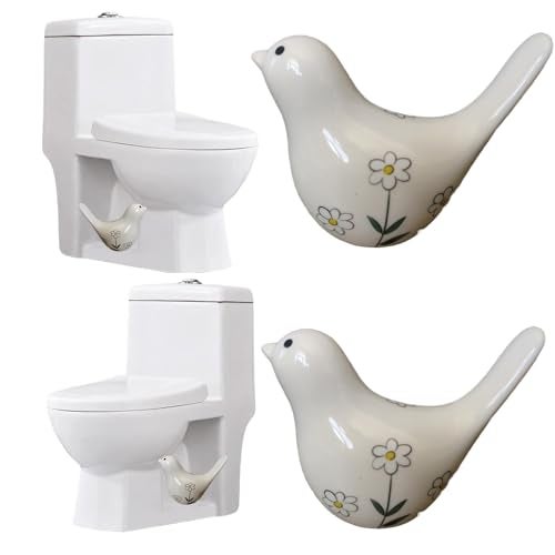 Pujipu 2PCS Toilet Bolt Covers Decorative, Cute Bird Toilet Screw Cover Caps, Ceramic Toilet Bolt Caps Decorative, Funny Bathroom Accessories, No Tools Easy Installation Bathroom Decor (White) - Image 1