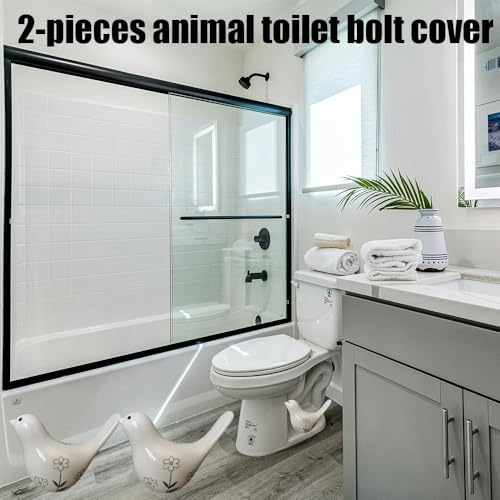 Pujipu 2PCS Toilet Bolt Covers Decorative, Cute Bird Toilet Screw Cover Caps, Ceramic Toilet Bolt Caps Decorative, Funny Bathroom Accessories, No Tools Easy Installation Bathroom Decor (White) - Image 3