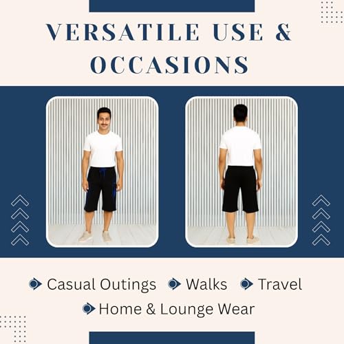 VEGO Mens Regular Fit Low Rise Cotton Three By Fourth, Capri, Pant Black Plus Size - (Black_S) - Image 5