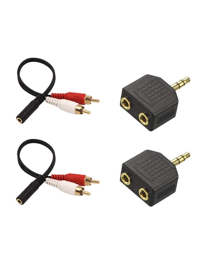 GNAFOTU 2 Pack 3.5mm Female to 2 RCA Male Stereo Audio Y Cable Bundle Gold Plated Adapter with 2-Pack 3.5mm Male to Dual 1/8 Inch Female Stereo Jack Adapter Y Splitter Headphone Converter - Image 1