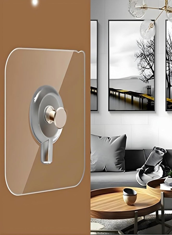 CLICKSY 5 Pcs Self Adhesive 6mm Wall Hanger Nail Hook for Photo Painting Frame, Clothes, Clock, Kitchen, Bathroom - Transparent, Adhesive Without Wall Drilling, Stainless Steel, Heavy Duty Hook - Image 1