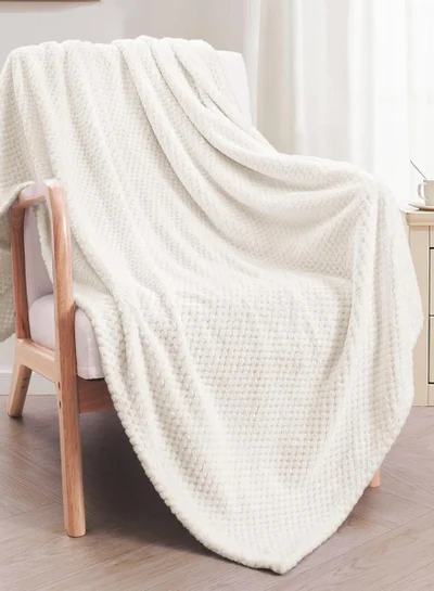 Donetella Soft Waffle Fleece Blanket King Size(200X240 CM) No Shed,No Pilling Plush Cozy Throw 300 GSM Lightweight Blanket For Bed, Couch , Chair , Sofa And Camping,White