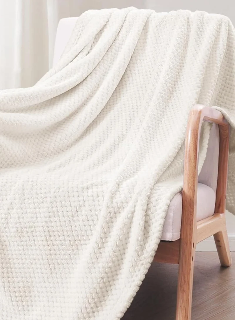 Donetella Soft Waffle Fleece Blanket King Size(200X240 CM) No Shed,No Pilling Plush Cozy Throw 300 GSM Lightweight Blanket For Bed, Couch , Chair , Sofa And Camping,White