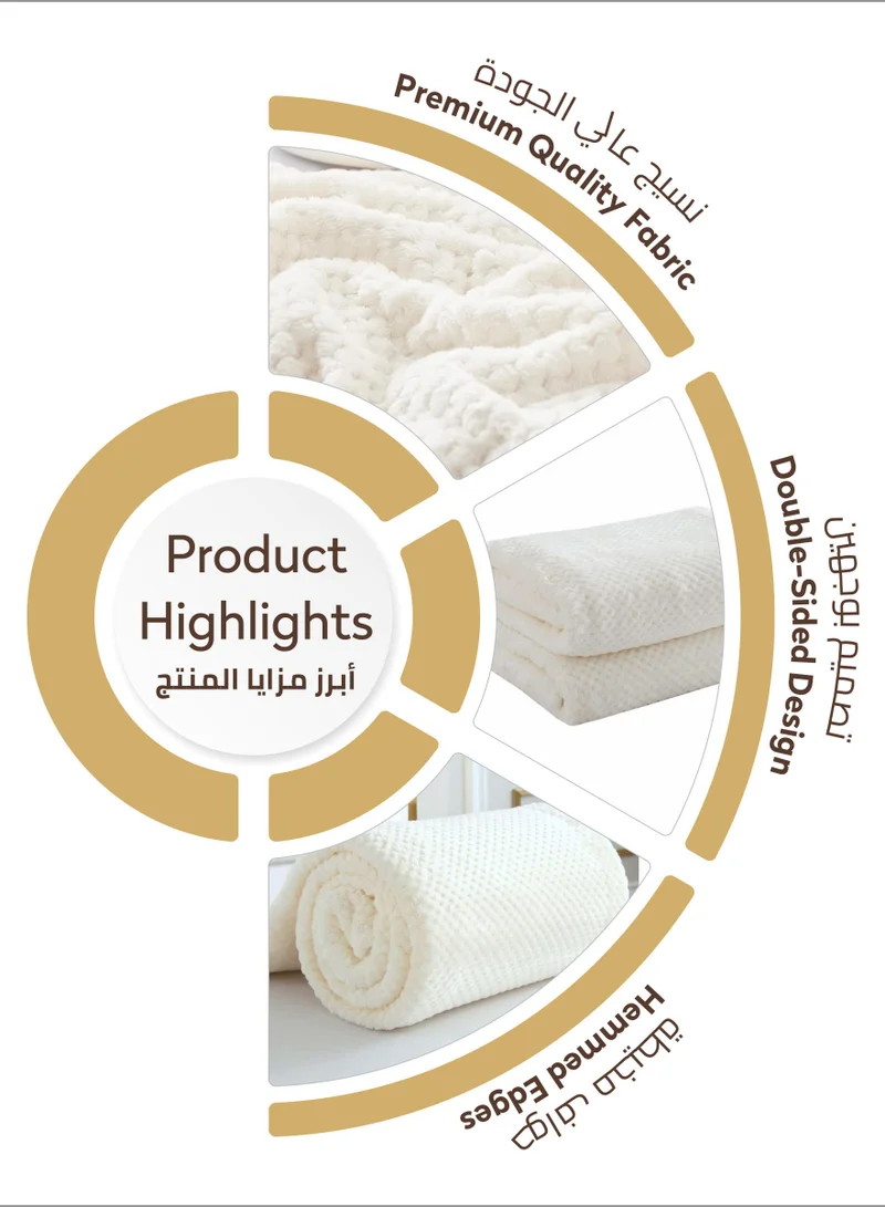Donetella Soft Waffle Fleece Blanket King Size(200X240 CM) No Shed,No Pilling Plush Cozy Throw 300 GSM Lightweight Blanket For Bed, Couch , Chair , Sofa And Camping,White