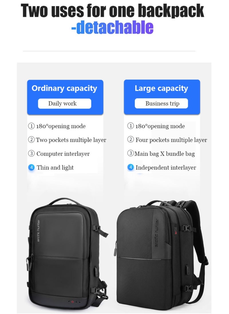 ARCTIC HUNTER - B00382 Men Smart Detachable Design Waterproof Travel 17.3-Inch Laptop Backpack Bag, Black - Image 1