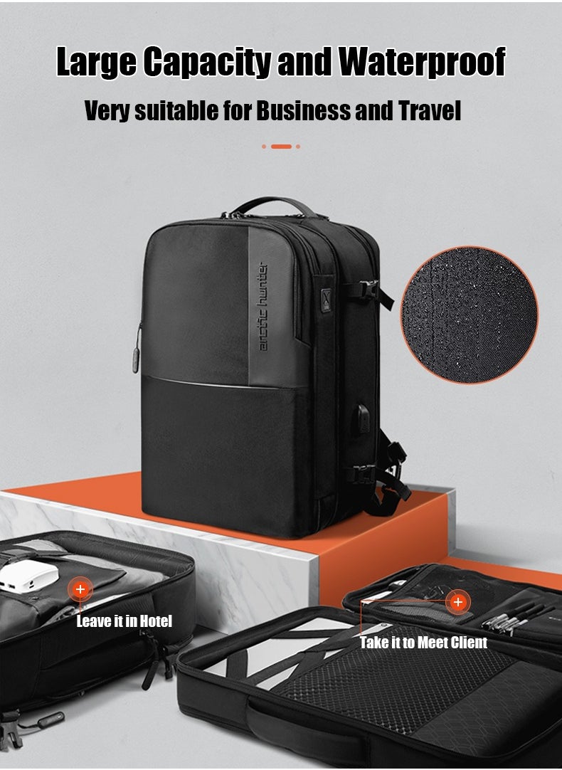 ARCTIC HUNTER - B00382 Men Smart Detachable Design Waterproof Travel 17.3-Inch Laptop Backpack Bag, Black - Image 1