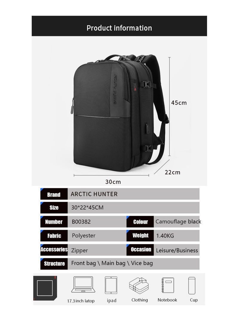 ARCTIC HUNTER - B00382 Men Smart Detachable Design Waterproof Travel 17.3-Inch Laptop Backpack Bag, Black - Image 1