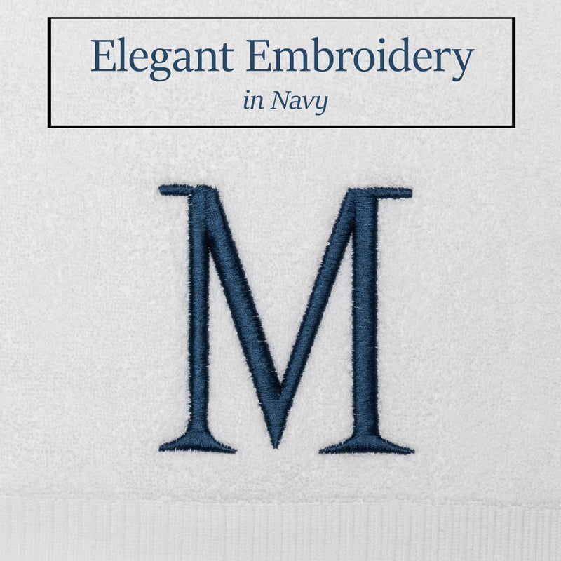 Decorvo Monogrammed Hand Towels for Bathroom - Luxury Hotel Quality Personalized Initial Decorative Embroidered Bath Towel for Powder Room, Spa - GOTS Organic Certified - Set of 2 Navy Letter M - Image 3