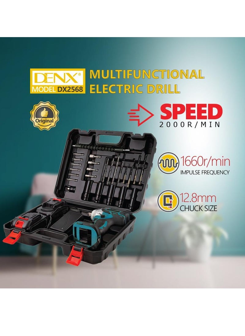 Denx - Cordless Drill 2000r/min Speed with Two 21V Batteries | 1660r/min Impulse Frequency | 12.8mm - Image 1