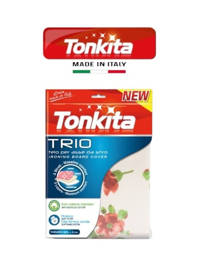 Tonkita Trio Ironing Board Cover – 3-Layer, 140 x 50 cm, Recycled Cotton, Heat & Humidity Resistant - Image 1
