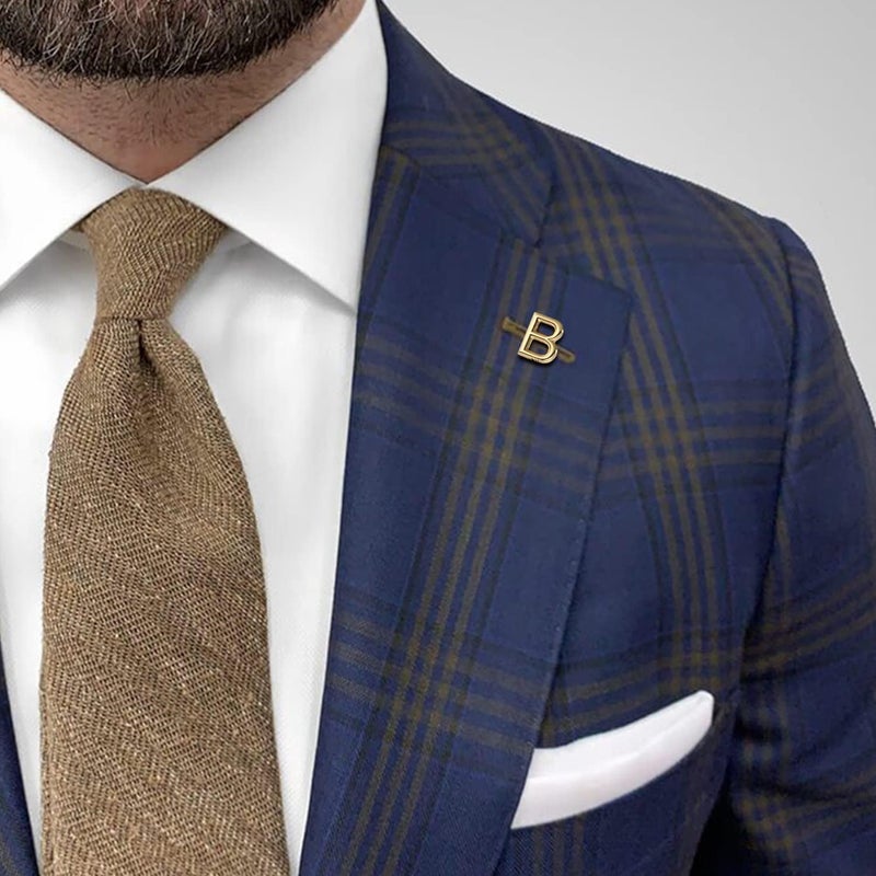 AMITER Men Tie Tack Initial Gold/Silver Tie Pin with Chain Clips for Necktie, Bow Tie & Hat - Image 3