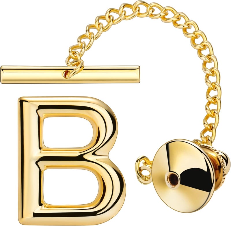 AMITER Men Tie Tack Initial Gold/Silver Tie Pin with Chain Clips for Necktie, Bow Tie & Hat - Image 1