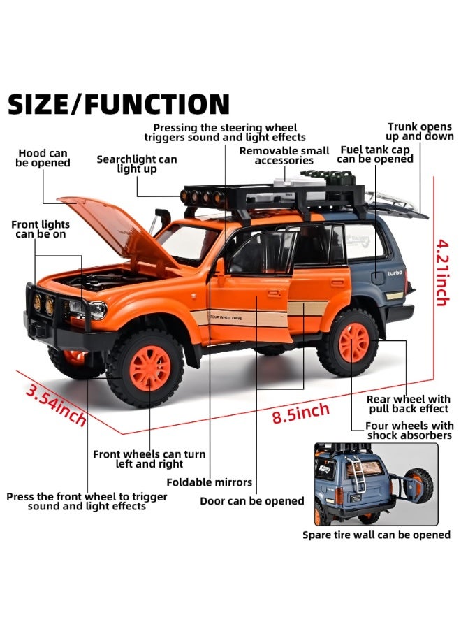 حديقة الألعاب نموذج سيارة لاند كروزر LC80 مقياس 1:24 – سيارة سحب للخلف مع ضوء وصوت | نموذج معدني قابل للجمع للأطفال من سن 4 إلى 8 سنوات - Image 2