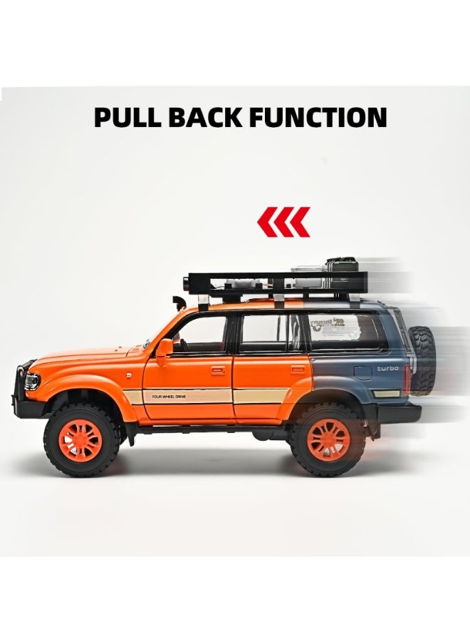 حديقة الألعاب نموذج سيارة لاند كروزر LC80 مقياس 1:24 – سيارة سحب للخلف مع ضوء وصوت | نموذج معدني قابل للجمع للأطفال من سن 4 إلى 8 سنوات - Image 4