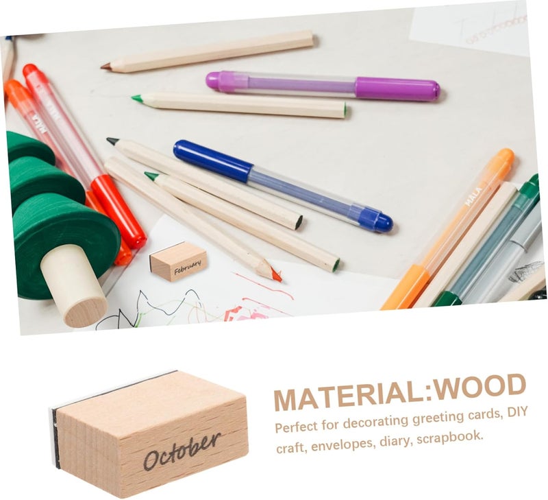 1Set Wooden DIY Planner Stamps Month Decorative Rubber Stamps for Scrapbooking and Crafting Design for Wood - Image 5
