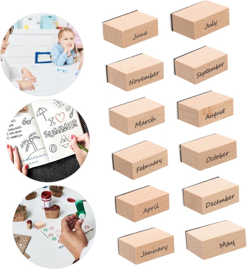 1Set Wooden DIY Planner Stamps Month Decorative Rubber Stamps for Scrapbooking and Crafting Design for Wood - Image 3