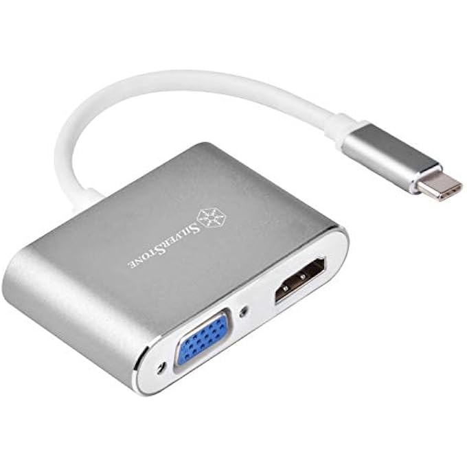 SilverStone TECHNOLOGY SST-EP16C - USB TYPE-C TO VGA AND HDMI ADAPTER, HDMI SUPPORTS 4KX2K@30HZ, VGA SUPPORT 1920X1200@120HZ, DUAL SCREEN DISPLAY - Image 1