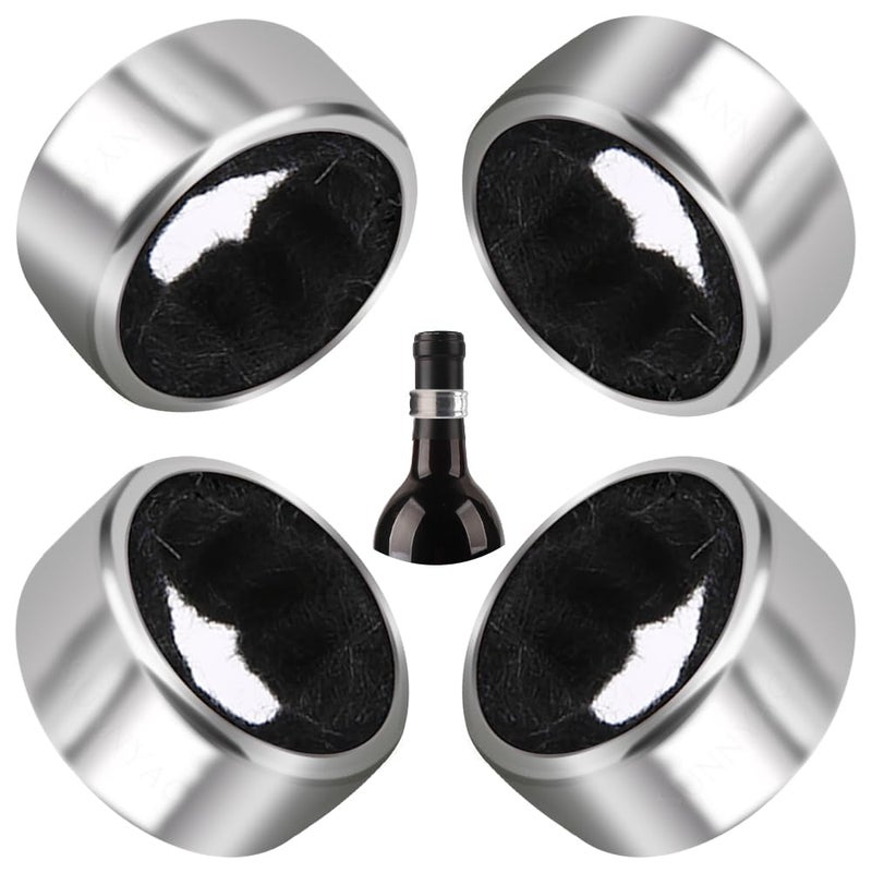Wine Drip Collars 4 Pack Stainless Steel Wine Bottle Top Drip Rings Wine Drop Ring Catcher or Stopper with Detachable Felt Liner Small Handy Wine Accessories for Kitchen and Bar