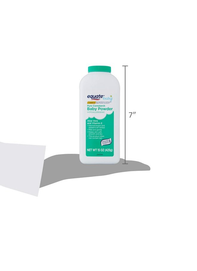 Equate Equate Pure Cornstarch Baby Powder Aloe Vera and Vitamin E (15 oz 2 Pack)  - Image 2