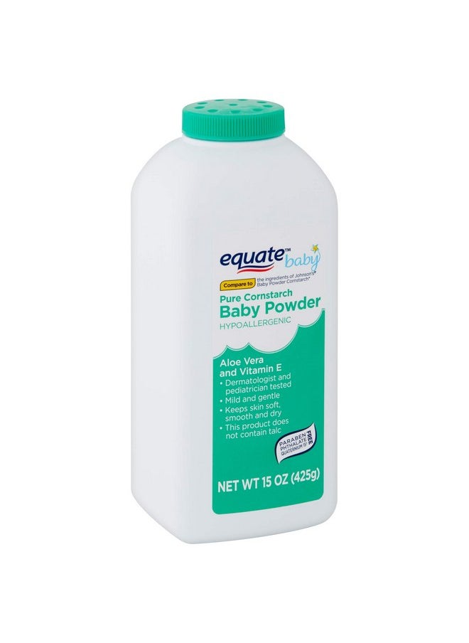 Equate Equate Pure Cornstarch Baby Powder Aloe Vera and Vitamin E (15 oz 2 Pack)  - Image 1