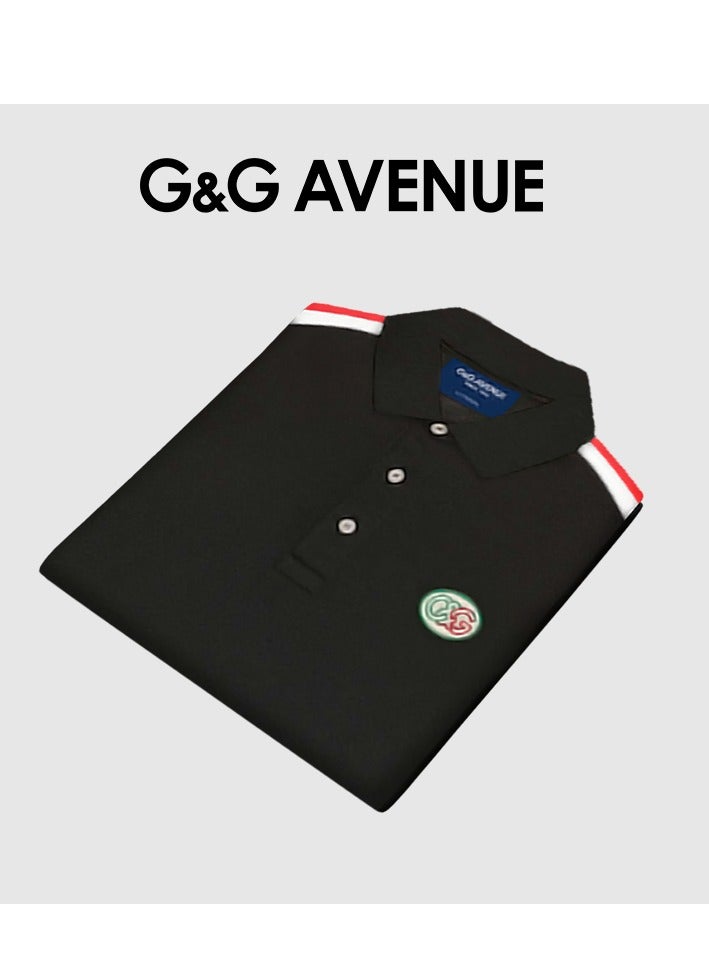 G&G AVENUE Men's Sports Style Pure Cotton Thick Oversized  Neck Polo shirt Black New Trend Pattern Casual Style (One Piece) - Image 4