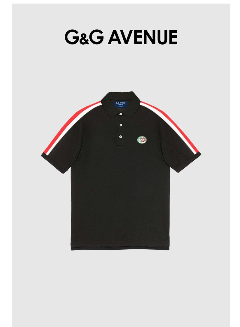 G&G AVENUE Men's Sports Style Pure Cotton Thick Oversized  Neck Polo shirt Black New Trend Pattern Casual Style (One Piece) - Image 1