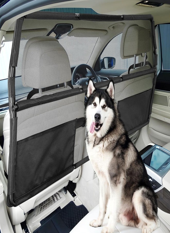 Feestars Dog Barrier for SUV Truck,56" Car Divider for Pet, SUV Dog Barrier for Cargo Area,Back Seat Car Gate with See Through Net Mesh - Image 1