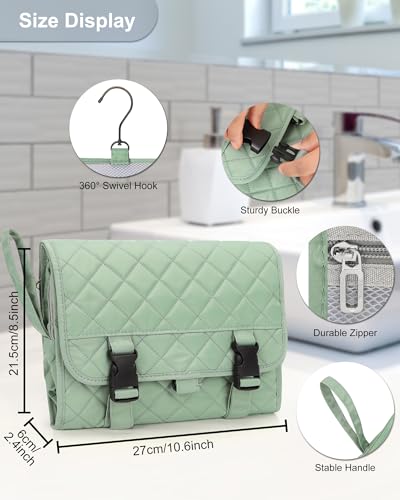Relavel Travel Hanging Toiletry Bag for Men Women Travel Kit Shaving Bag Waterproof Large Makeup Bag Wash Bag Makeup Organizer Cosmetic Case for Bathroom Shower Green Pro - Image 3