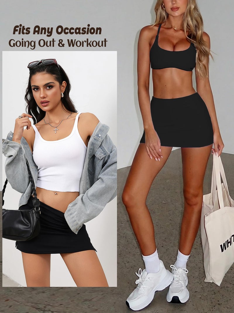 Danysu Women's Skirts Sexy Mini Skirt Skort Summer Going Out Outfit for Women Slit Stretch Bodycon Short Skirt Black X-Large - Image 5