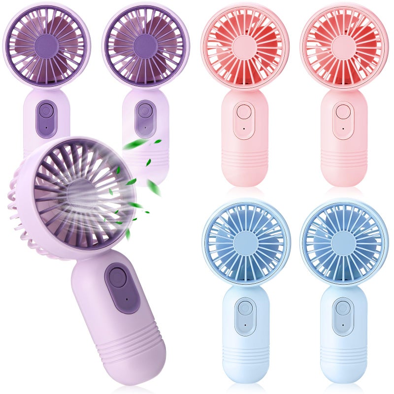 Rossesay 6 Pcs Mini Portable Fan Bulk Cute Handheld Lightweight Small Little Personal Hand Eyelash Fan 3 Speeds USB Rechargeable for Women Men Indoor Outdoor Makeup Travel BluePinkPurple - Image 2