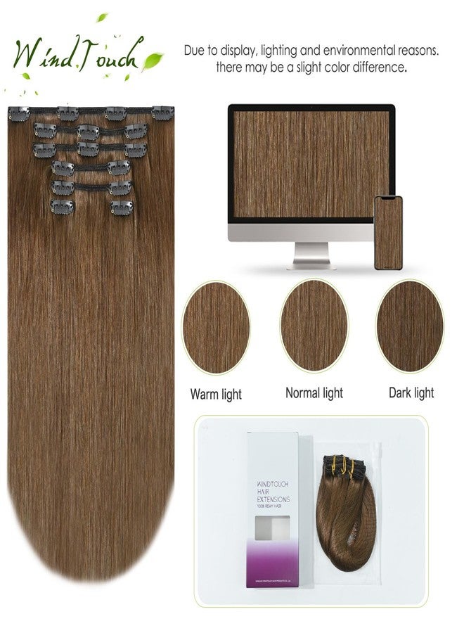 WindTouch Clip In Hair Extensions Real Human Hair Light Brown Extensions 18Inch 75g 7Pcs Human Hair Clip in Extensions #6 Chestnut Brown Hair Extensions for Women - Image 4