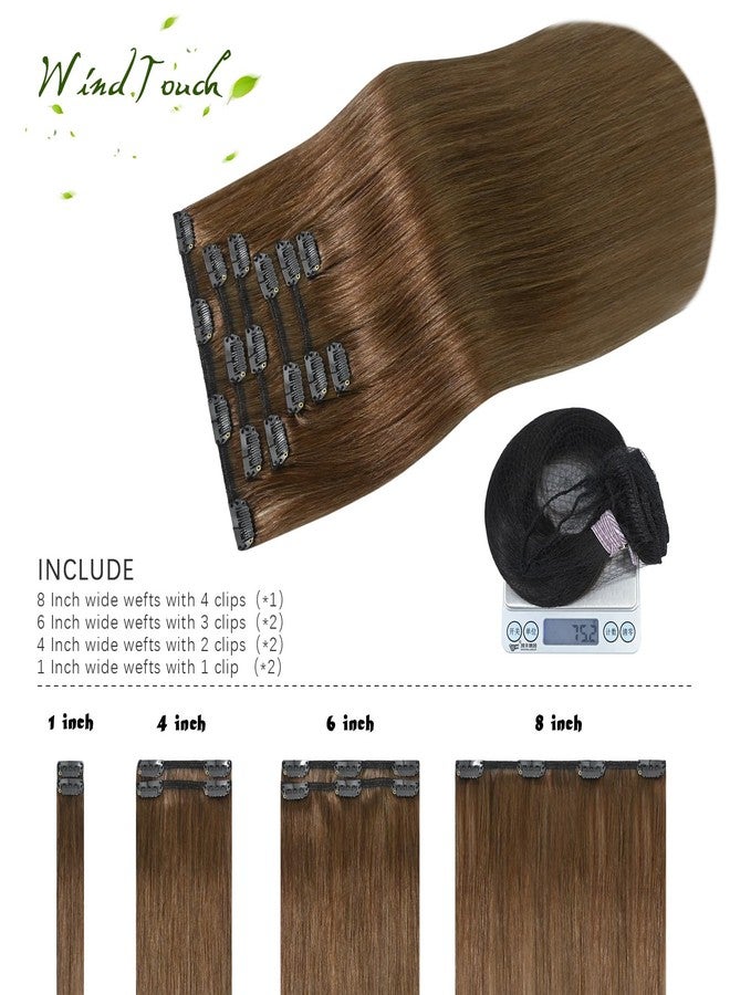 WindTouch Clip In Hair Extensions Real Human Hair Light Brown Extensions 18Inch 75g 7Pcs Human Hair Clip in Extensions #6 Chestnut Brown Hair Extensions for Women - Image 3