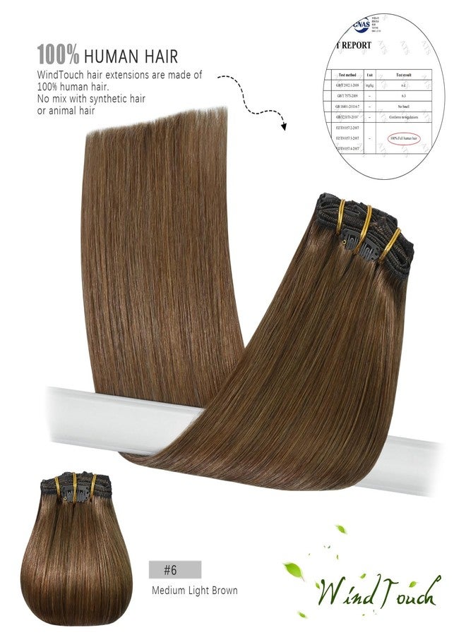 WindTouch Clip In Hair Extensions Real Human Hair Light Brown Extensions 18Inch 75g 7Pcs Human Hair Clip in Extensions #6 Chestnut Brown Hair Extensions for Women - Image 5