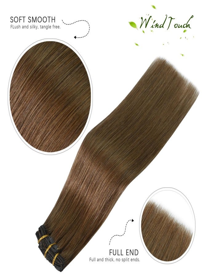 WindTouch Clip In Hair Extensions Real Human Hair Light Brown Extensions 18Inch 75g 7Pcs Human Hair Clip in Extensions #6 Chestnut Brown Hair Extensions for Women - Image 2