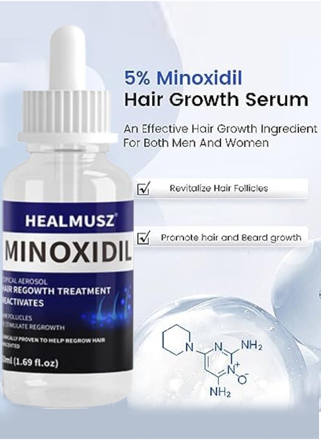 HEALMUSZ - 2Pcs Minoxidil Hair Growth Treatment Reactivate Hair and Beard Follicles for Hair Growth Men and Women Minoxidil Solution Serums 5% Minoxidil Hair Regrowth Treatment Serum 2x50ml - Image 1