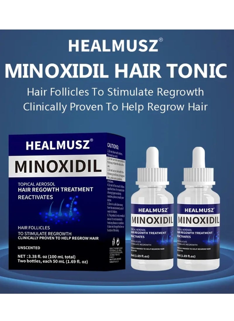 HEALMUSZ - 2Pcs Minoxidil Hair Growth Treatment Reactivate Hair and Beard Follicles for Hair Growth Men and Women Minoxidil Solution Serums 5% Minoxidil Hair Regrowth Treatment Serum 2x50ml - Image 1