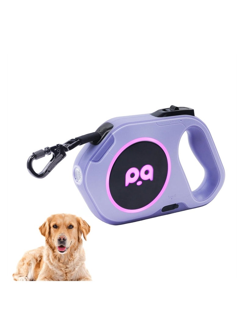 Rechargeable LED Dog Leash 16ft Tangle-Free Nylon for Night Walks Supports Pets Up to 88lbs with Anti-Slip Handle and One-Handed Brake Features - Image 1