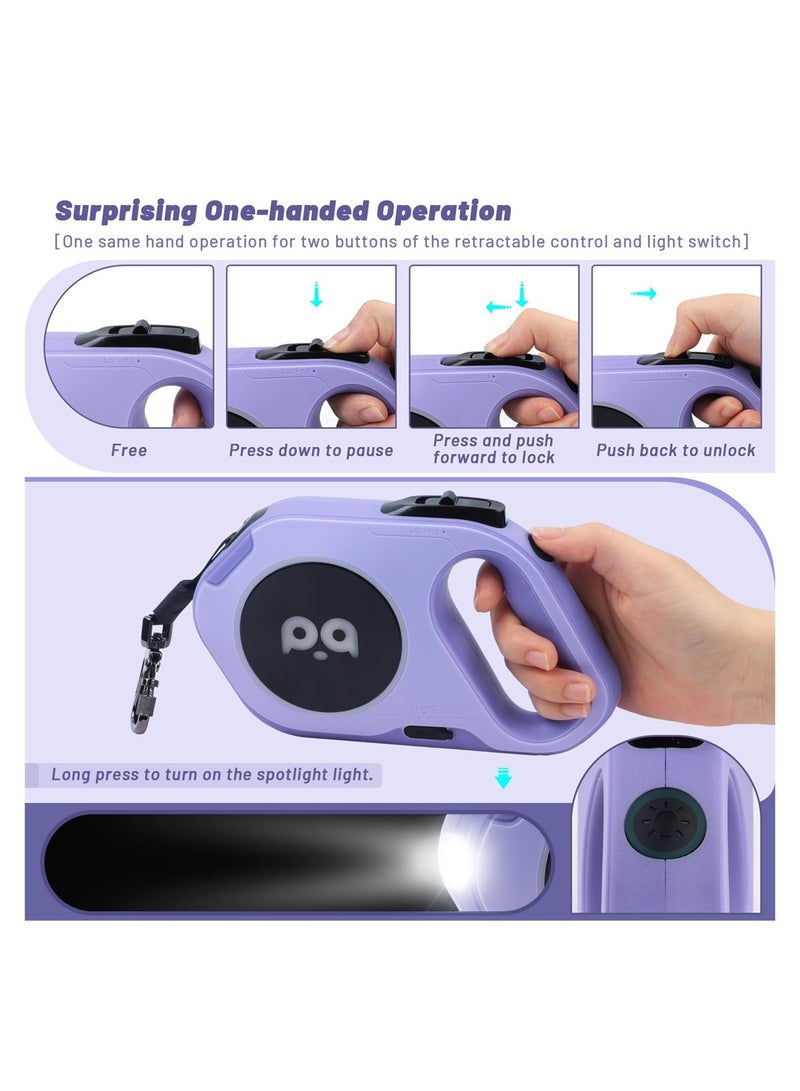 Rechargeable LED Dog Leash 16ft Tangle-Free Nylon for Night Walks Supports Pets Up to 88lbs with Anti-Slip Handle and One-Handed Brake Features - Image 4
