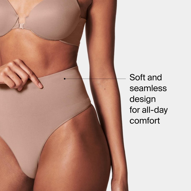 SPANX SPANXshape ExtraOrdinary Thong - Sculpting with Compression - Women's Shapewear Underwear - Recycled Nylon Fabric Blend - Cafe Au Lait - Medium - Image 3